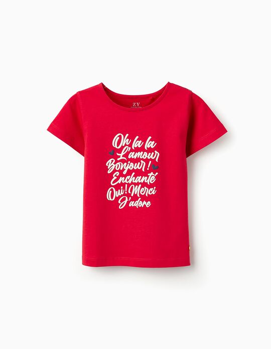 Comprar Online T-shirt de Algodão para Menina 'Oh La La', Vermelho