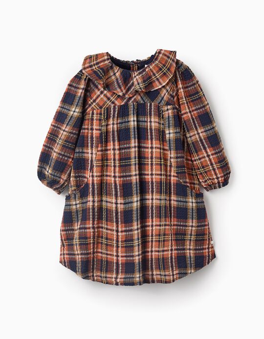 Comprar Online Vestido com Xadrez para Bebé Menina 'B&S', Laranja/Azul Escuro