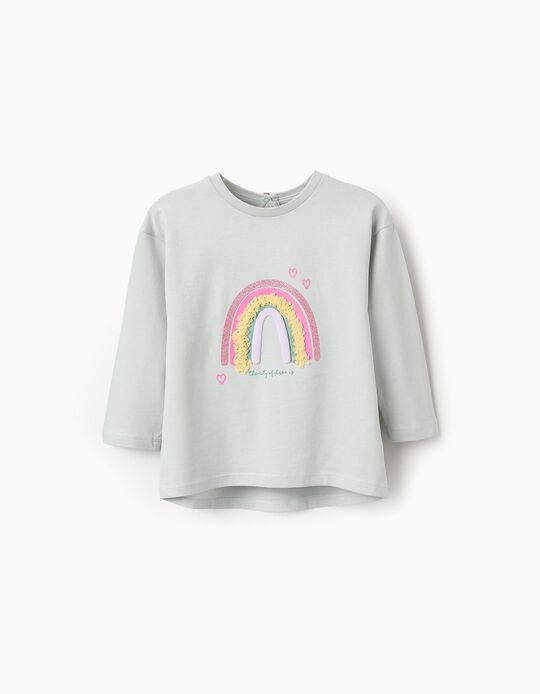 Comprar Online T-shirt de Manga Comprida em Algodão para Bebé Menina 'Arco-Íris', Azul