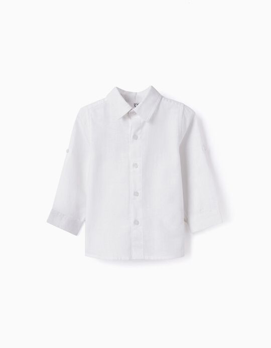 Cotton and Linen Shirt for Baby Boys, White