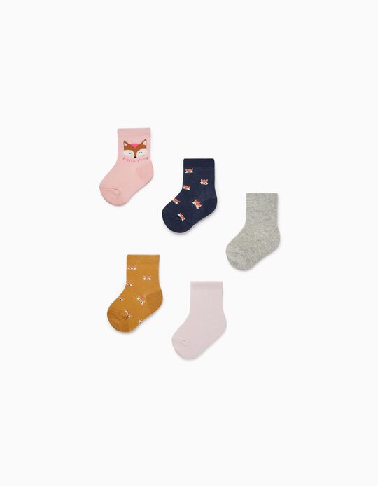5-Pack Cotton Socks for Baby Girls 'Foxy', Multicoloured