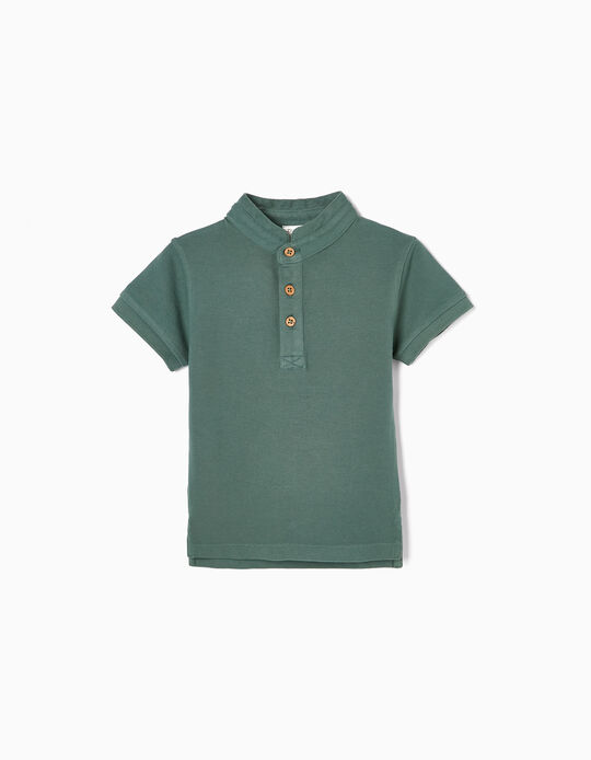 Cotton Polo-Shirt with Mao Collar for Baby Boys 'You&Me', Green