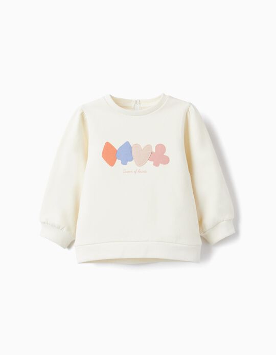 Cotton Sweatshirt for Baby Girls 'Queen of Hearts', White