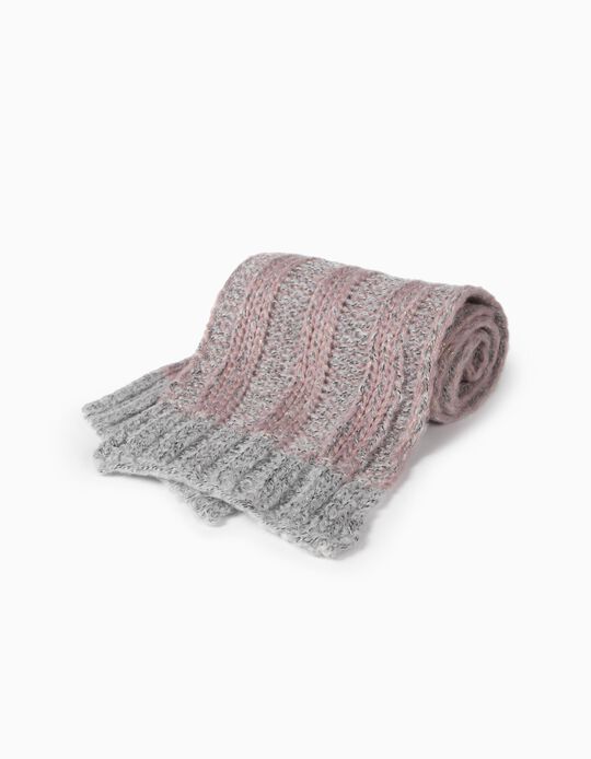 knit Scarf for Girls, Grey/Pink