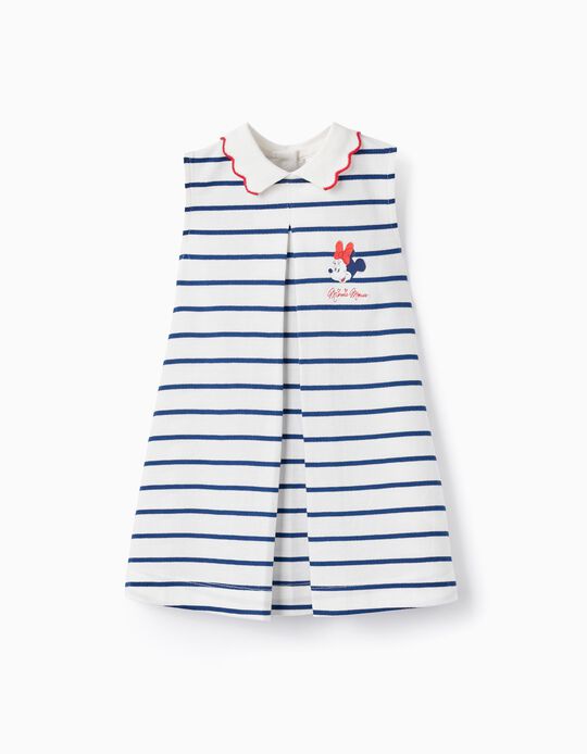 Comprar Online Vestido às Riscas em Piqué de Algodão para Bebé Menina 'Minnie', Blanco/Azul