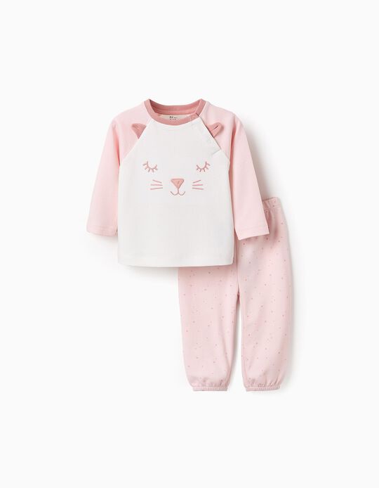 Comprar Online Pijama de Algodão para Bebé Menina 'Gata', Rosa/Branco