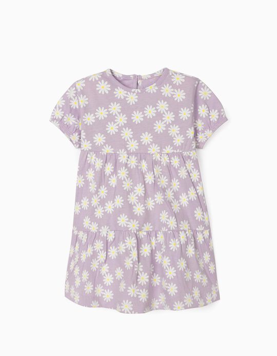 Jersey Knit Dress for Baby Girls, 'Flowers', Lilac
