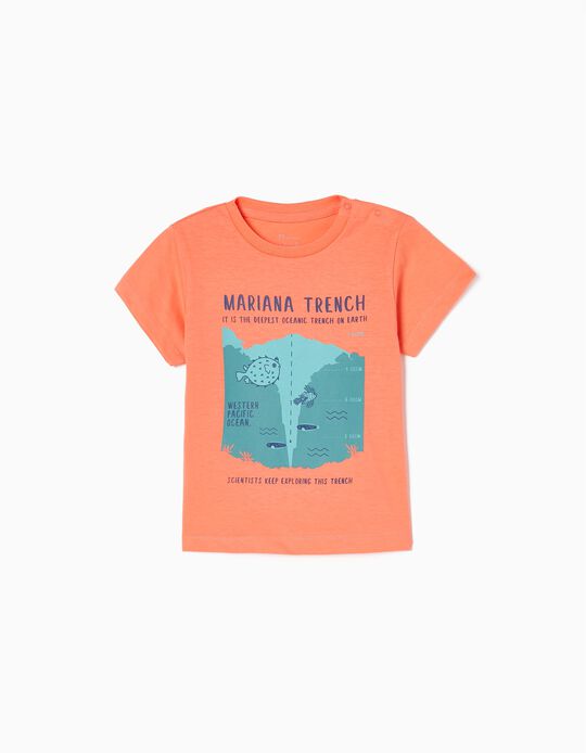 T-shirt de Algodão para Bebé Menino 'Oceano Pacífico', Coral
