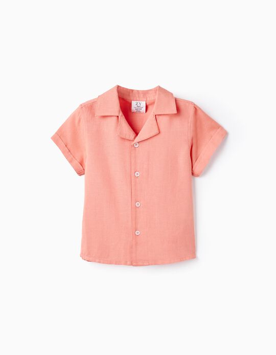 Short-sleeved Shirt with Linen for Baby Boys, Coral
