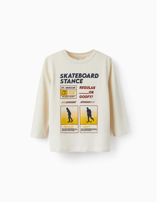 Comprar Online T-Shirt de Manga Comprida para Menino 'Skateboard', Bege Claro