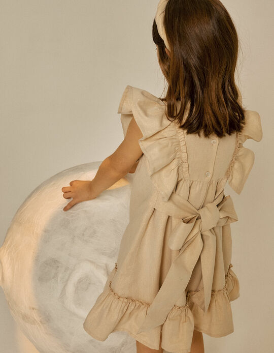 Dress with Ruffles and Lurex Threads for Girls, Gold