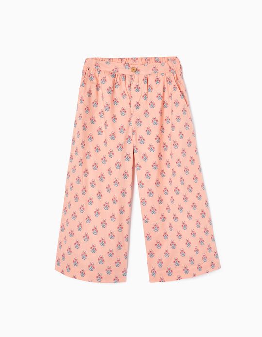 Printed Trousers in Cotton for Girls, Coral