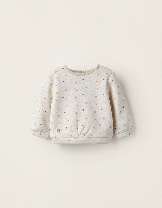 Polka Dot Sweatshirt for Newborn Girls, Beige