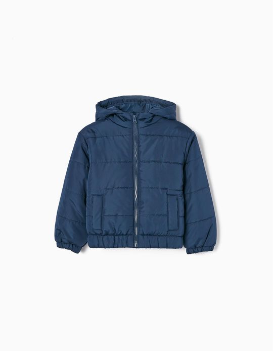 Hooded Padded Jacket for Girls, Dark Blue