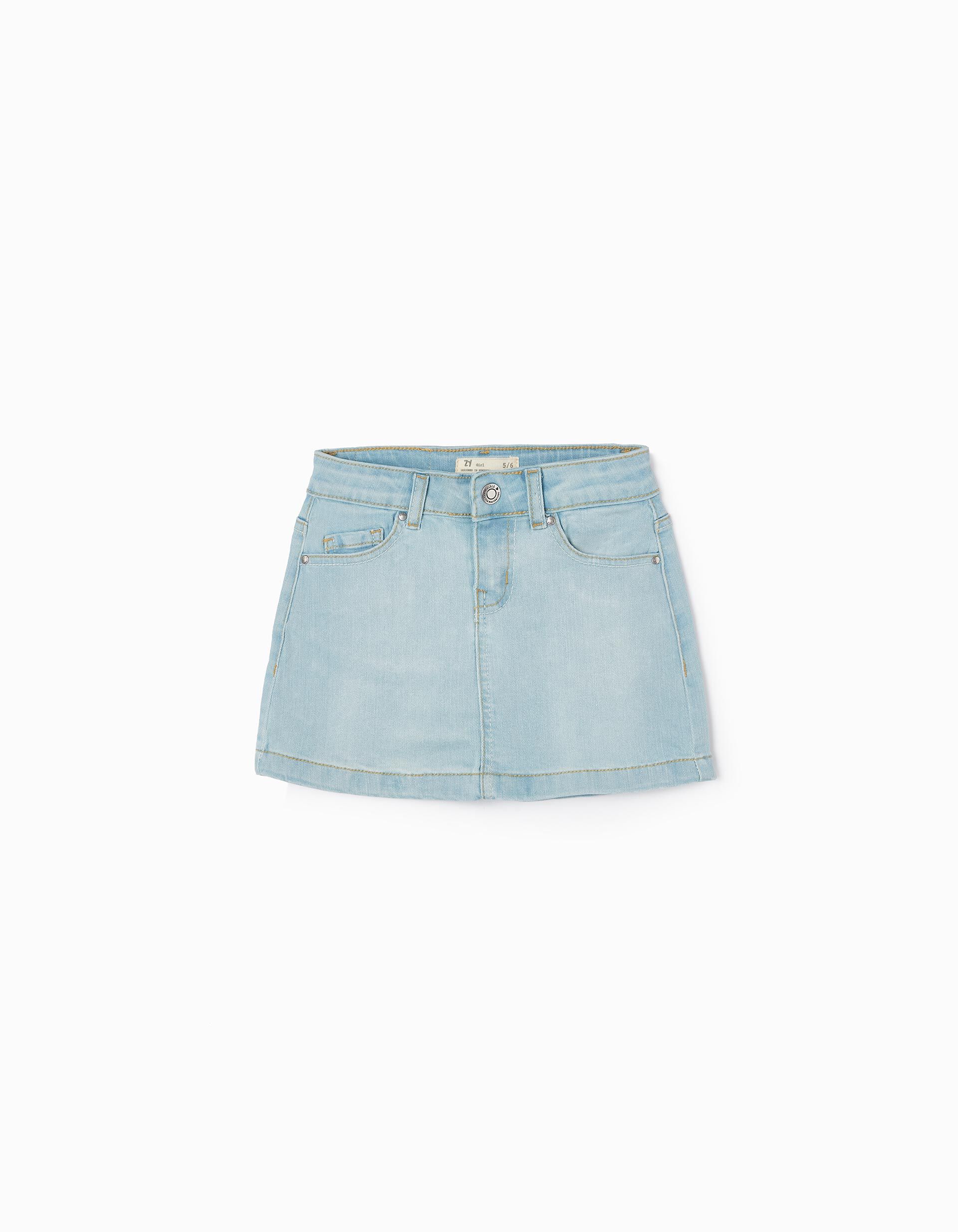 Gureui Baby Girls Summer Denim Skirt Solid A Line Elastic Waist Colored Button Short Mini Skorts Skirts with Pockets 