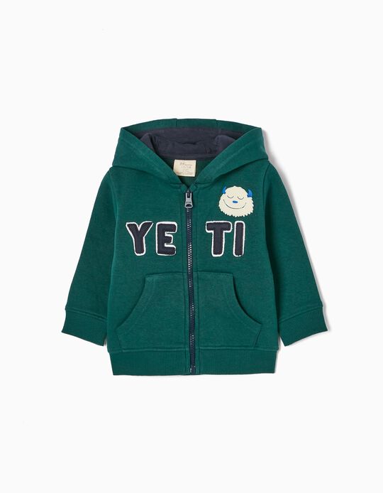 Brushed Cotton Jacket with Hood for Baby Boys 'Yeti', Green