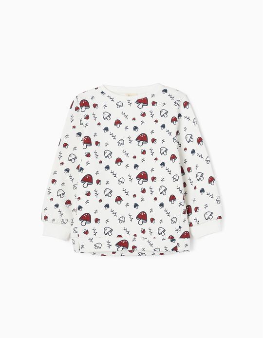 Brushed Sweatshirt for Girls 'Mushroom', White