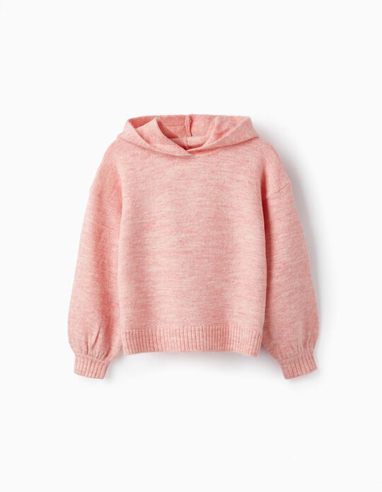 Hooded Knit Jumper for Girls, Pink