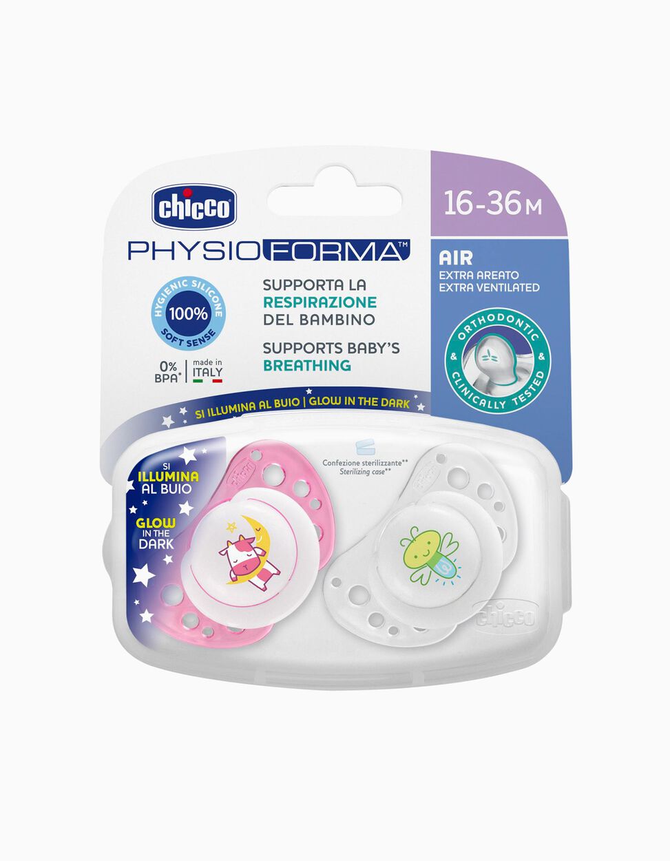 2-Pack Physio Air Silicone Dummy 16-36M by Chicco