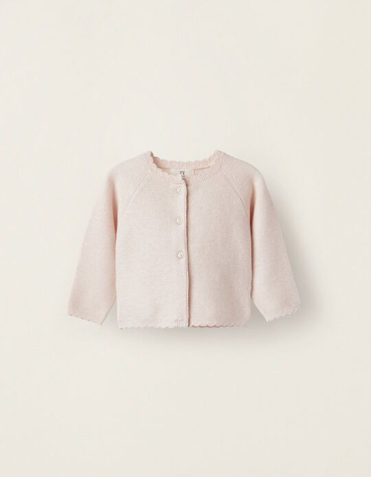Cotton Knit Cardigan for Newborns, Light Pink