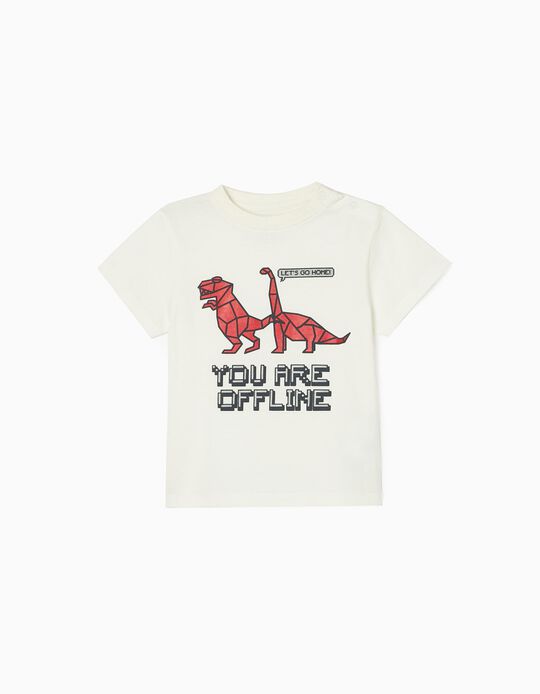 T-shirt de Algodão para Bebé Menino 'Dinossauro', Branco