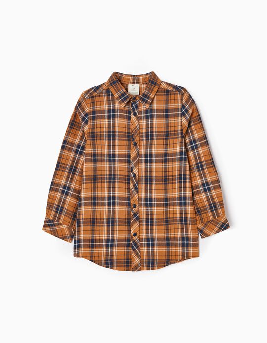 Cotton Flannel Plaid Shirt for Boys, Yellow