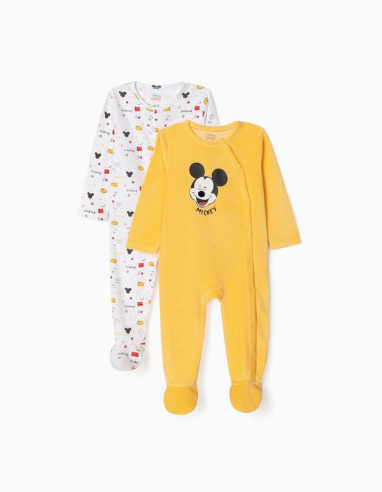 2 Sleepsuits for Baby Boys 'Mickey', Yellow/White
