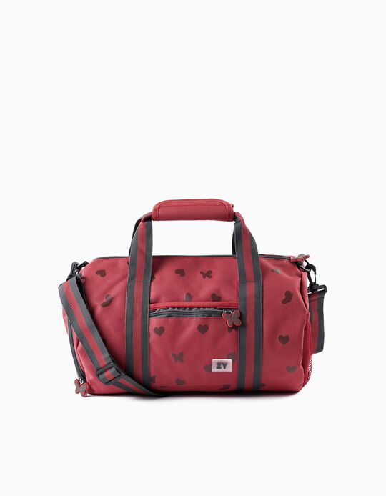 Sports Bag for Girls 'Hearts & Butterflies', Dark Red