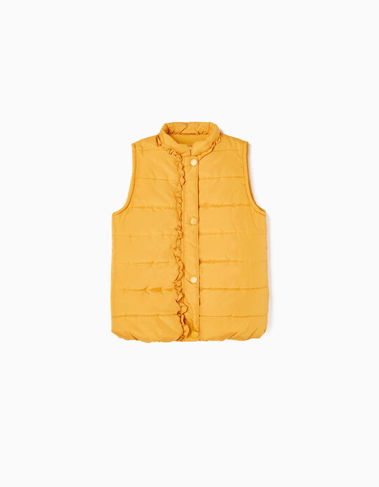 Padded Gilet with Polar Lining for Girls, Yellow