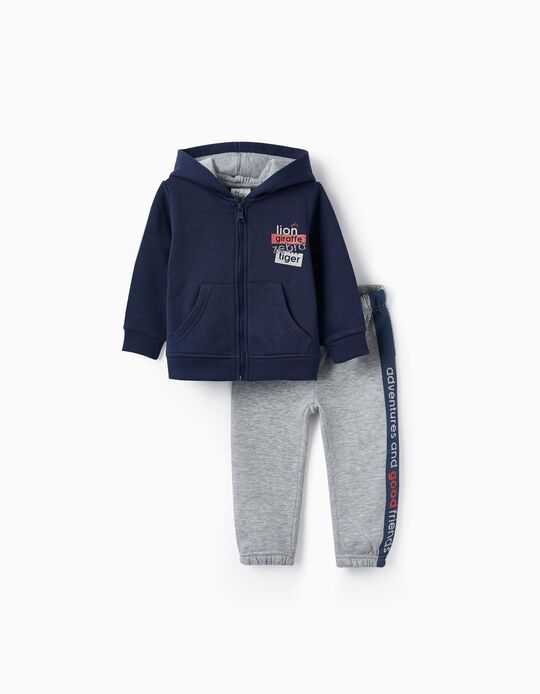 Tracksuit for Baby Boy 'Animals', Blue/Light Grey