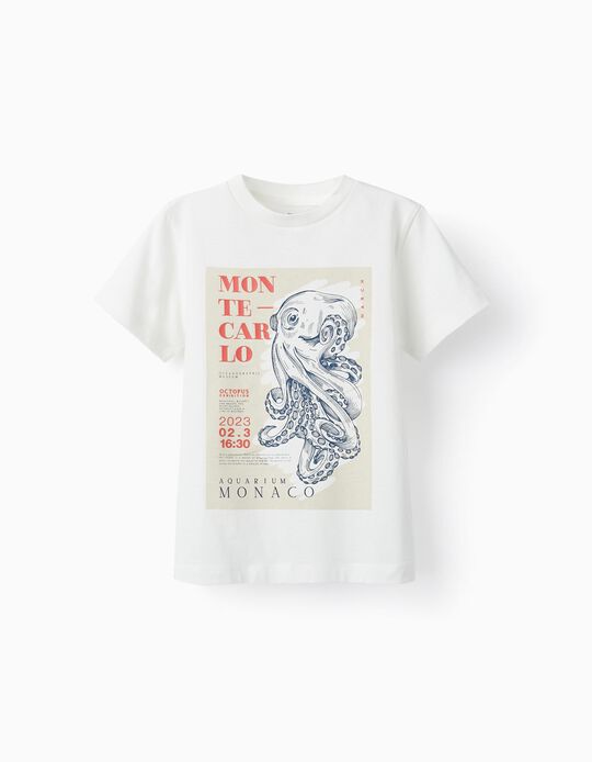 Camiseta de Algodón para Niño 'Octopus', Blanco