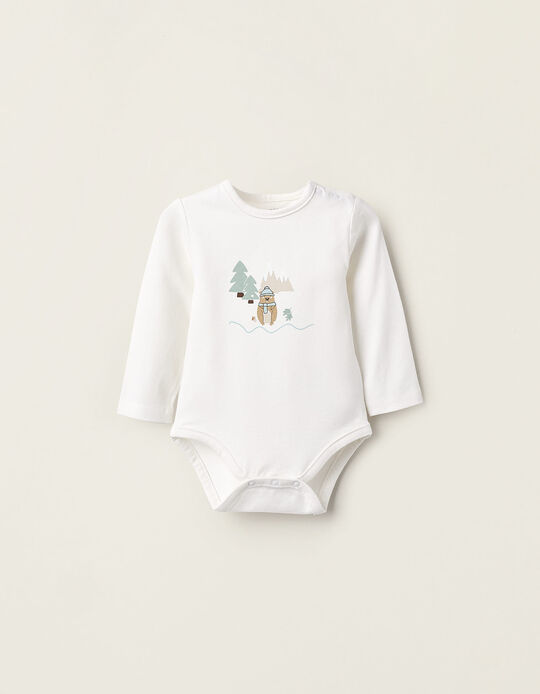 Buy Online Bodysuit with Print for Newborns 'Beaver', White