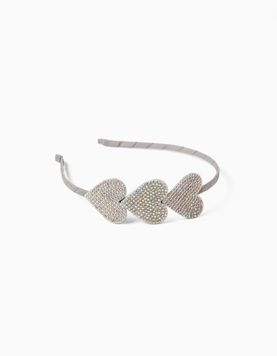 Alice Band with Hearts for Girls, Silver 