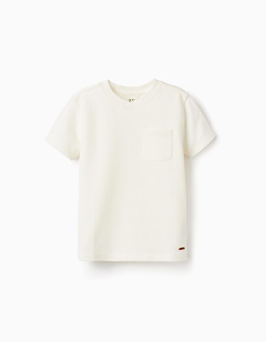 T-Shirt En Piqué De Coton Pour Garçon, Blanc