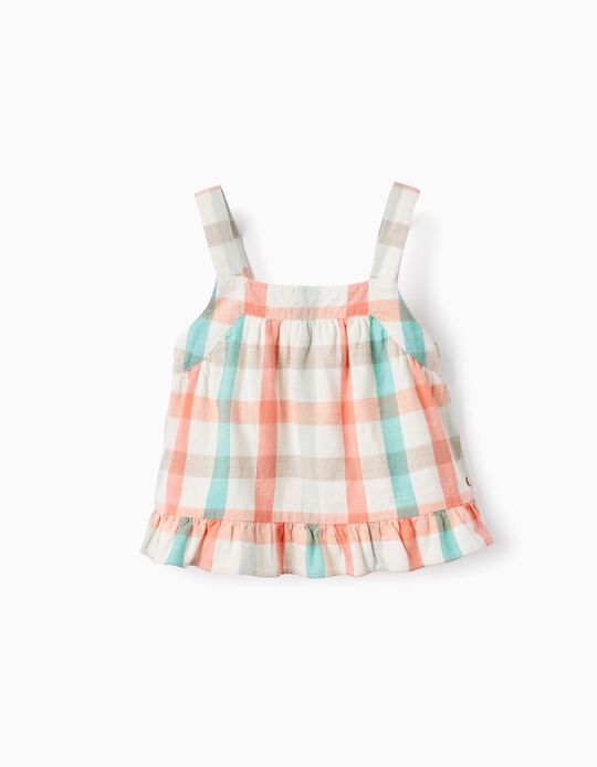 Square Cotton Crop Top for Girls 'B&S', Aqua Green/Coral