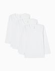 3-Pack Long-Sleeve Cotton Vests for Girls, White