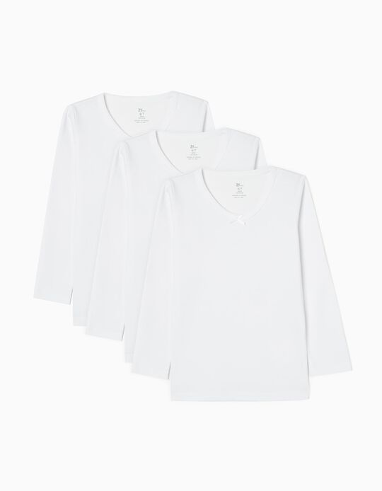Pack 3 Camisetas Interiores de Algodón para Niña, Blanco
