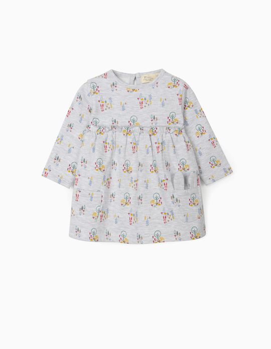 Printed Dress for Newborn Baby Girls, Grey