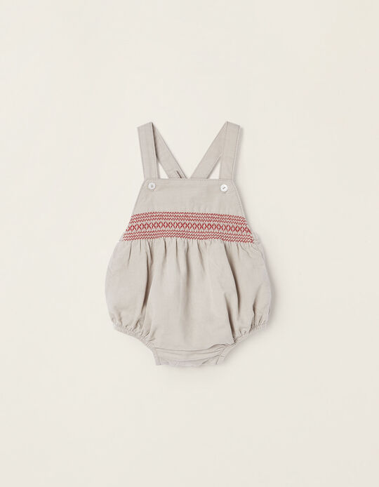 Cotton Corduroy Jumpsuit for Newborn Baby Girls, Light Grey/Red