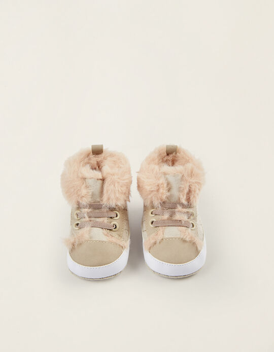 Boots with Fur for Newborn Baby Girls, Beige