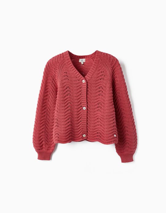 Knitted Cardigan for Girls, Dark Pink