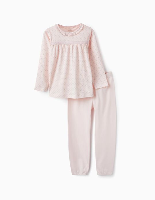 Pijama de Algodão para Menina 'Polka Dot', Rosa Claro
