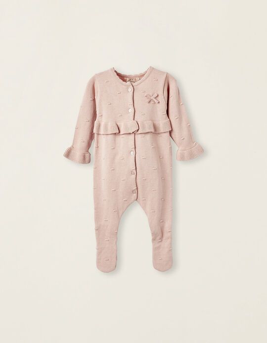 Knitted Cotton Romper for Newborn Girls, Pink