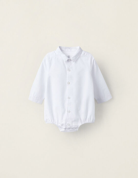 Cotton Bodysuit-Shirt for Newborns, White
