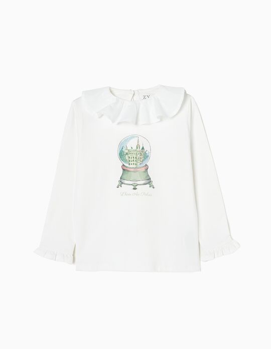 Long-Sleeve Cotton T-shirt for Girls 'Snow Globe , White