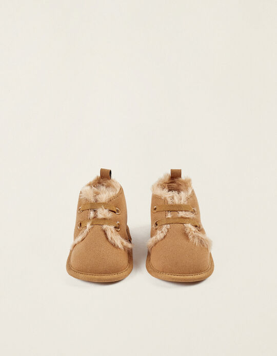 Fur-Lined Boots for Newborns, Camel