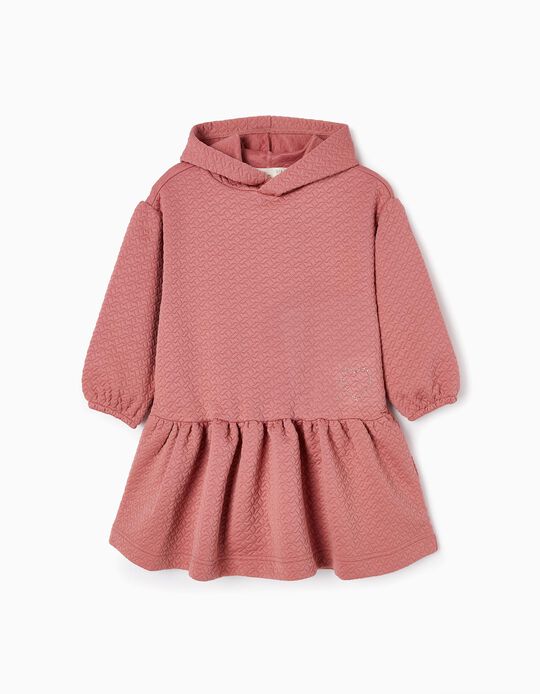 Textured Sweat-Dress with Hood for Girls, Pink