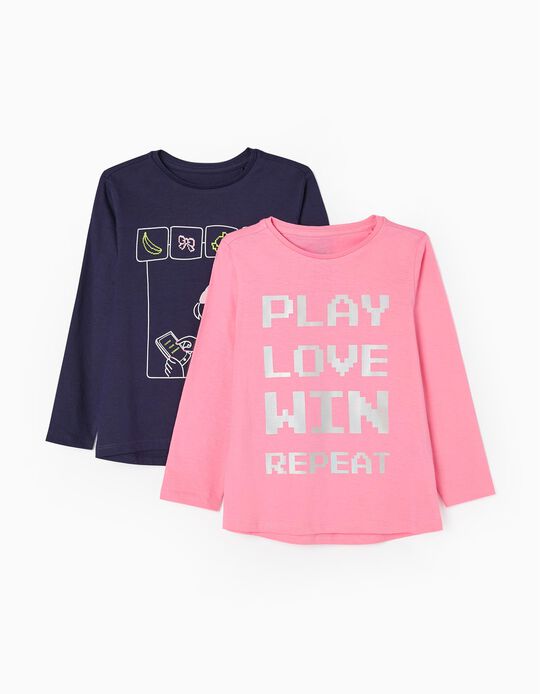 2-Pack Cotton T-shirts for Girls 'ZY Girls', Dark Blue/Pink