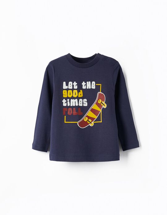 Camiseta de Manga Larga para Bebé Niño 'Skate', Azul Oscuro