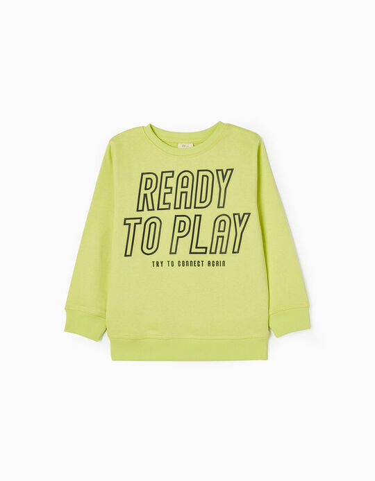 Cotton Sweatshirt for Boys 'Ready to Play', Lime Green